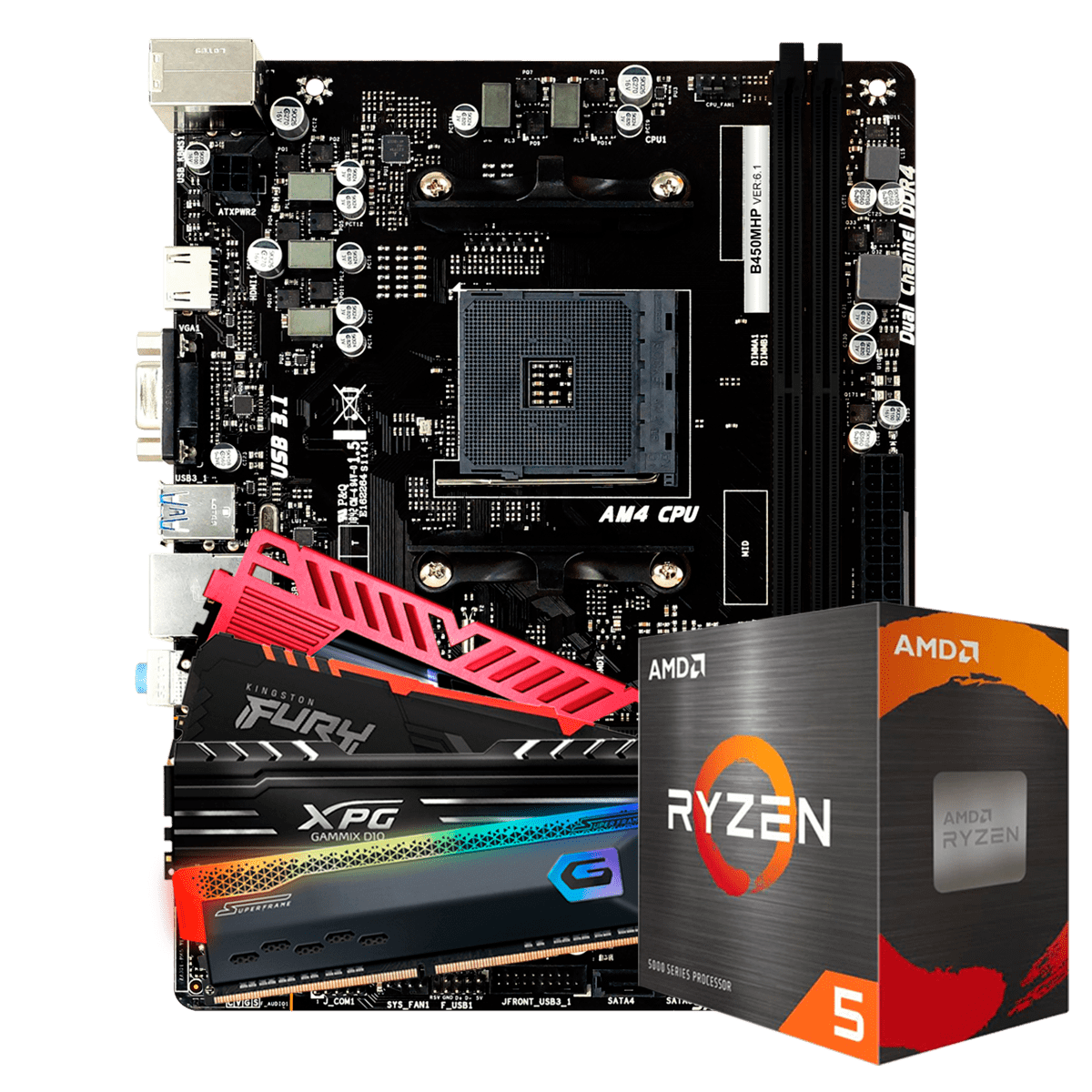 Kit Upgrade AMD Ryzen 5 5500 + Placa Mãe Biostar B450MHP + 16GB DDR4