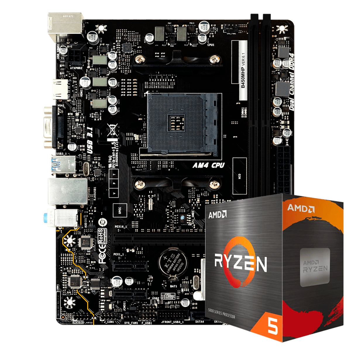Kit Upgrade AMD Ryzen 5 5600 + Placa Mãe Biostar B450MHP