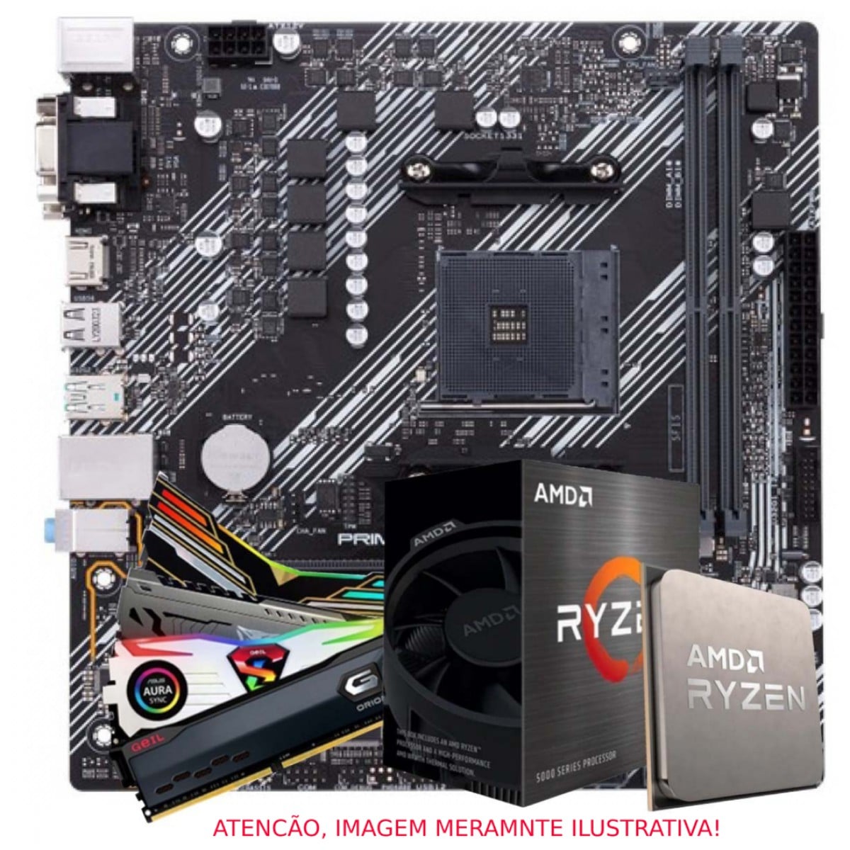 Kit Upgrade, AMD Ryzen 5 5600, Placa Mãe Chipset B450, Memória DDR4 16GB