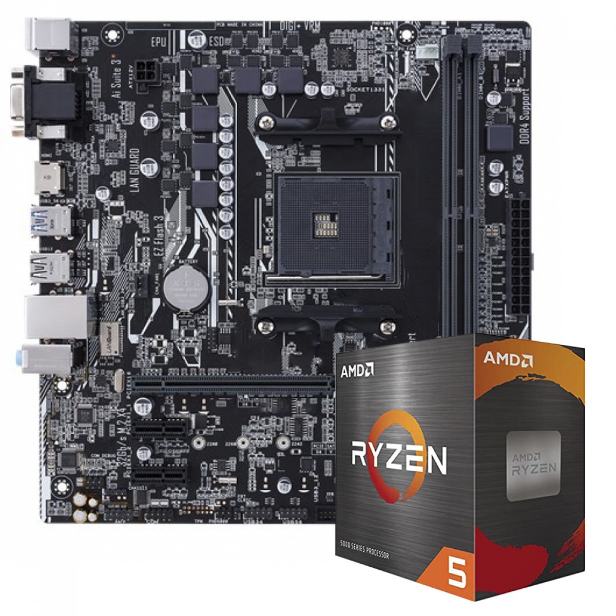  Kit Upgrade, AMD Ryzen 5 5600G + Placa Mãe A520
