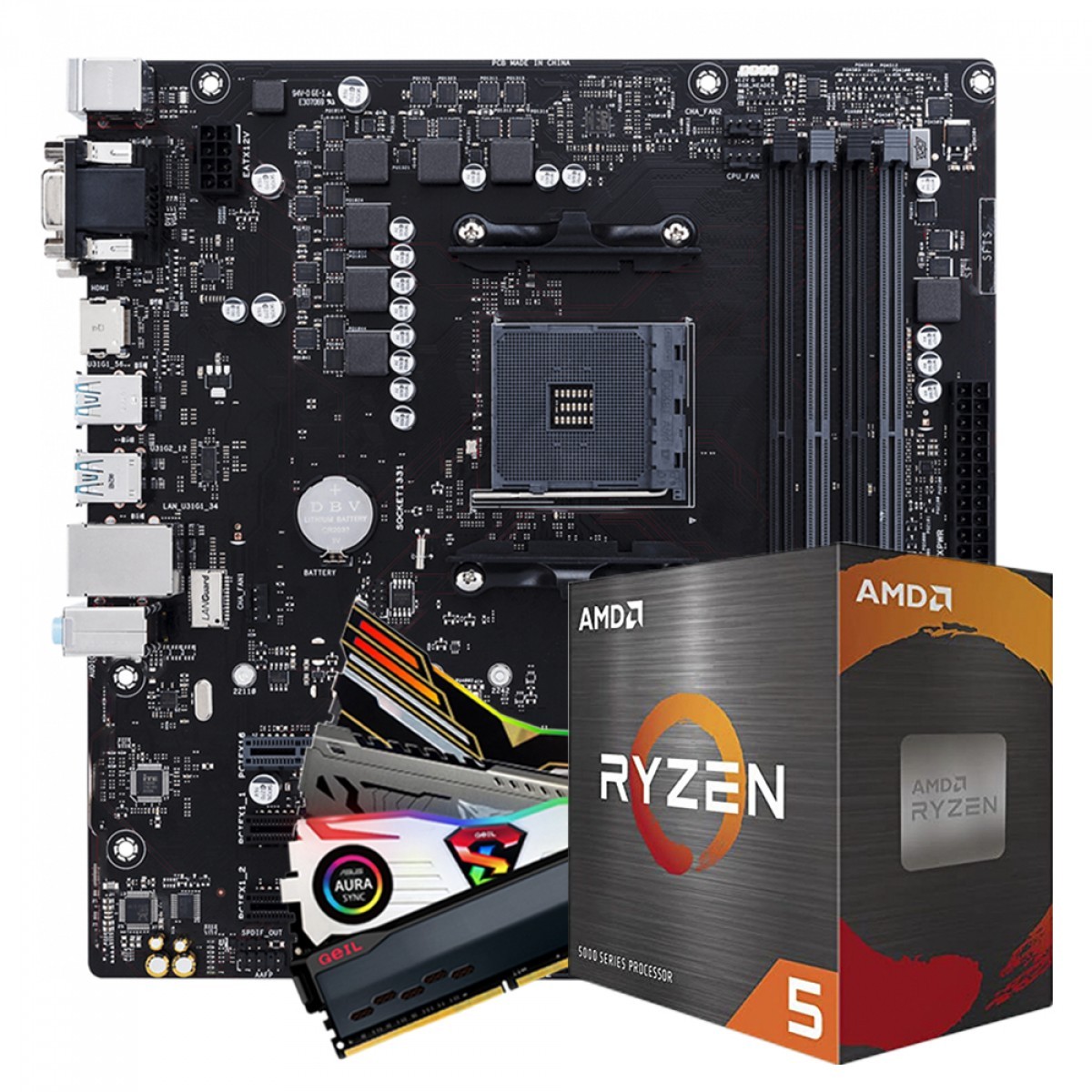Kit Upgrade, AMD Ryzen 5 5600G, Placa Mãe B450, 8GB DDR4