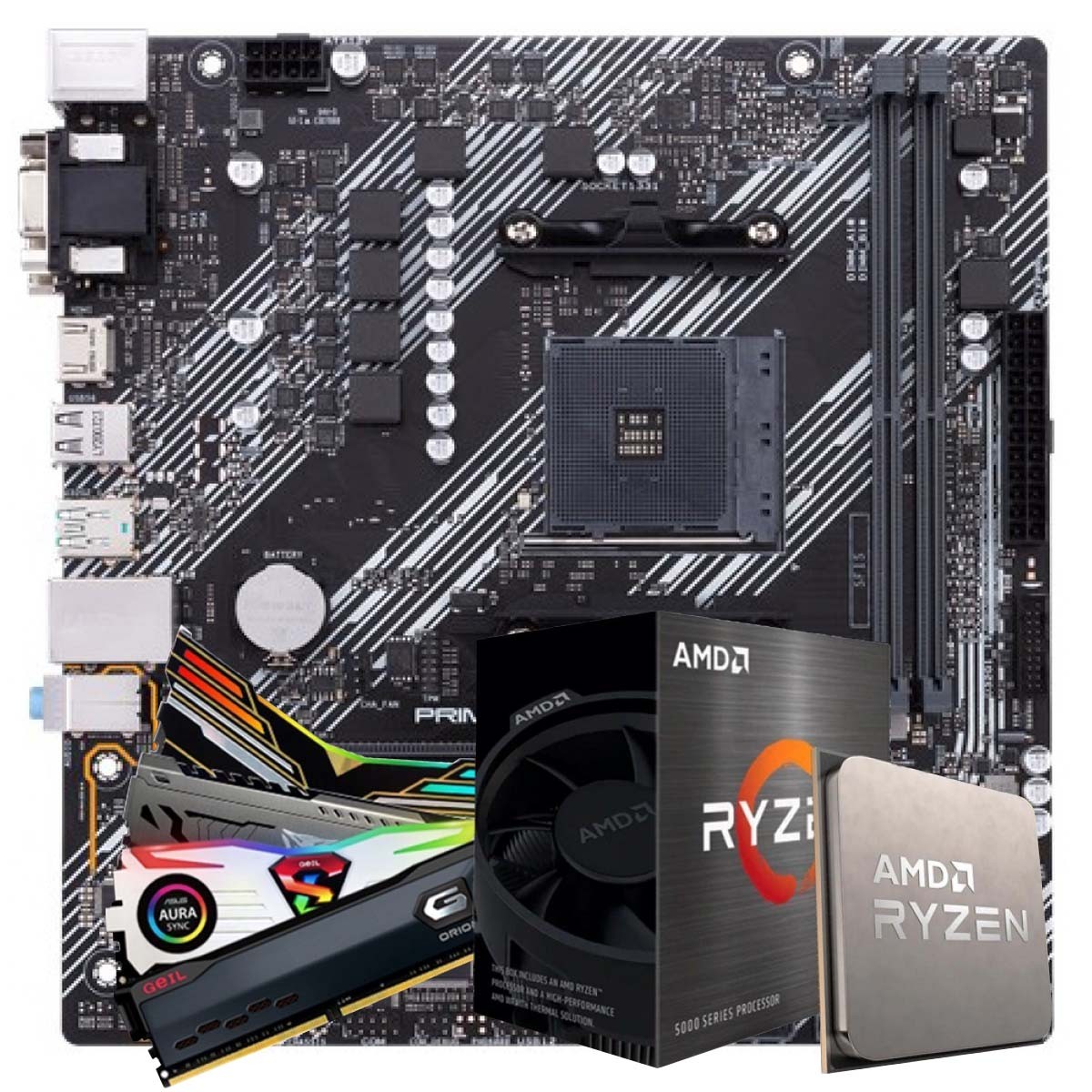 Kit Upgrade, AMD Ryzen 5 5600X, Plca Mãe Chipset A520, Memória 16GB (2x8GB) DDR4