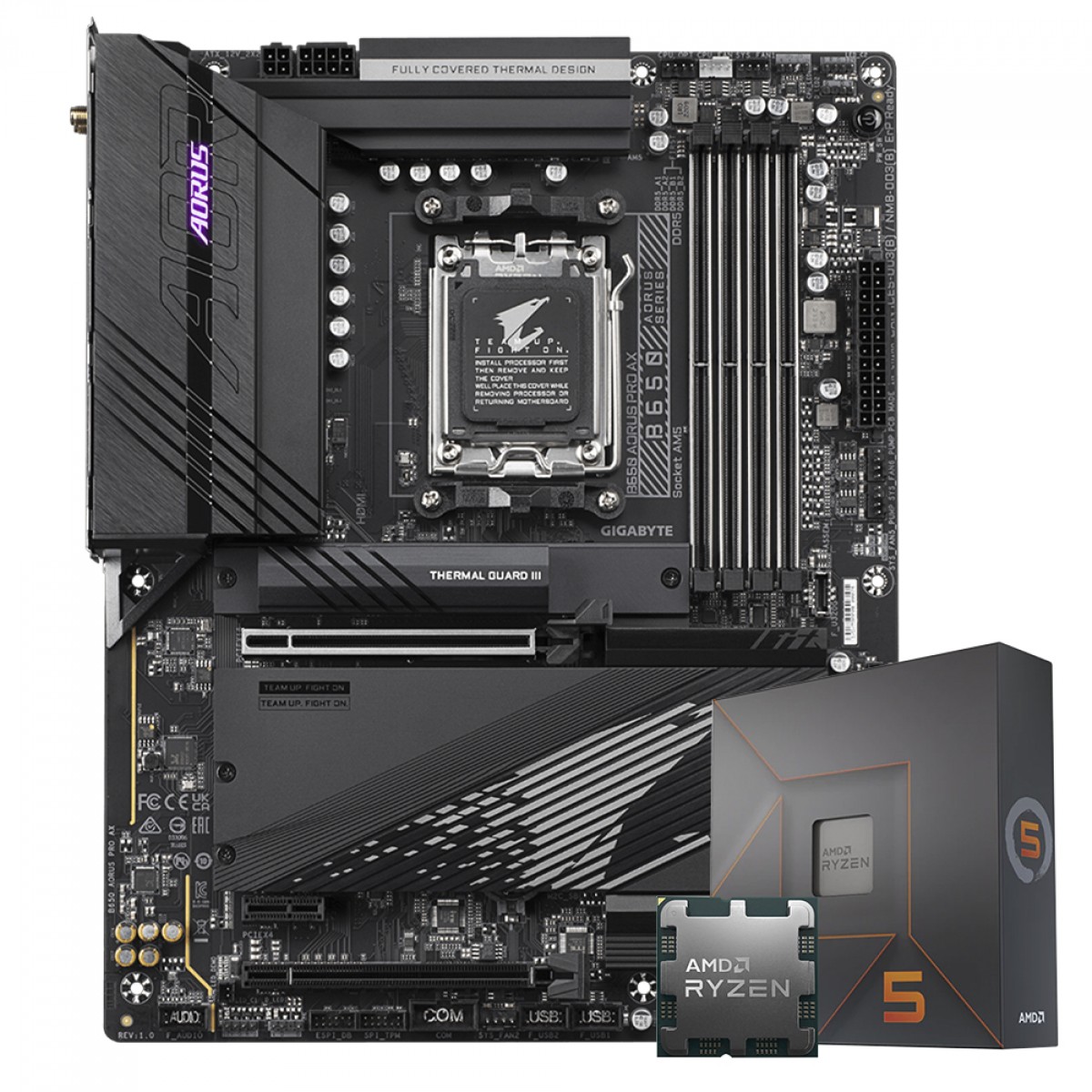 Kit Upgrade AMD Ryzen 5 7600X + Placa Mãe Gigabyte B650 Aorus Pro AX