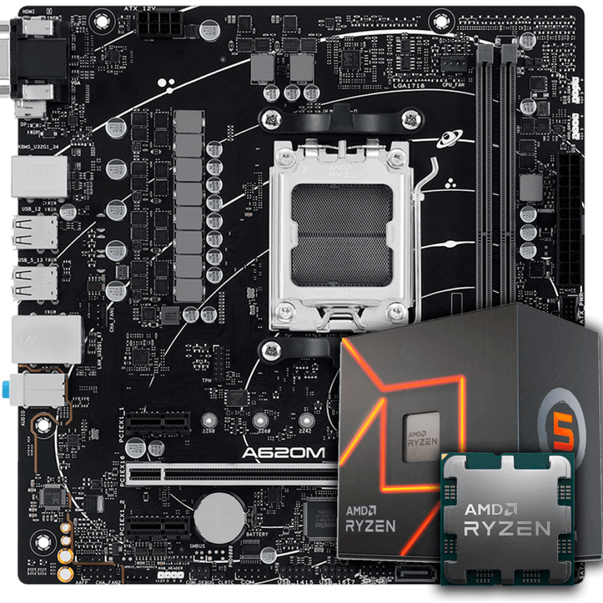 Kit Upgrade, AMD Ryzen 5 8500G, Placa Mãe Chipset A620 DDR5