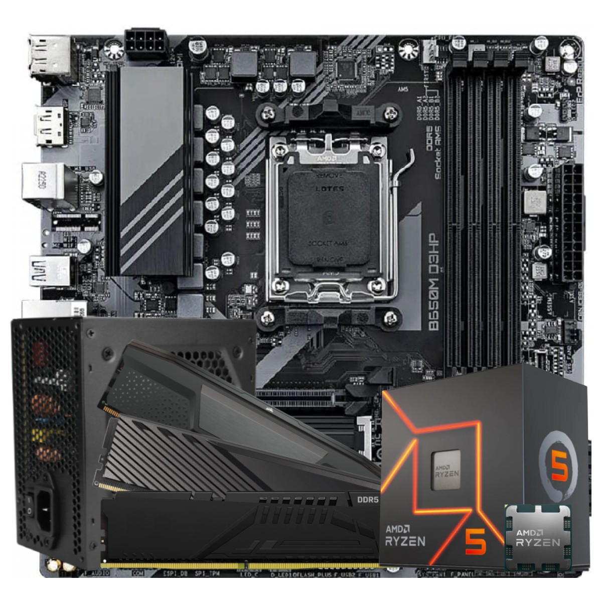 Kit Upgrade, AMD Ryzen 5 8500G + Placa Mãe Chipset B650 DDR5 + Fonte 750w + Memória 16GB DDR5