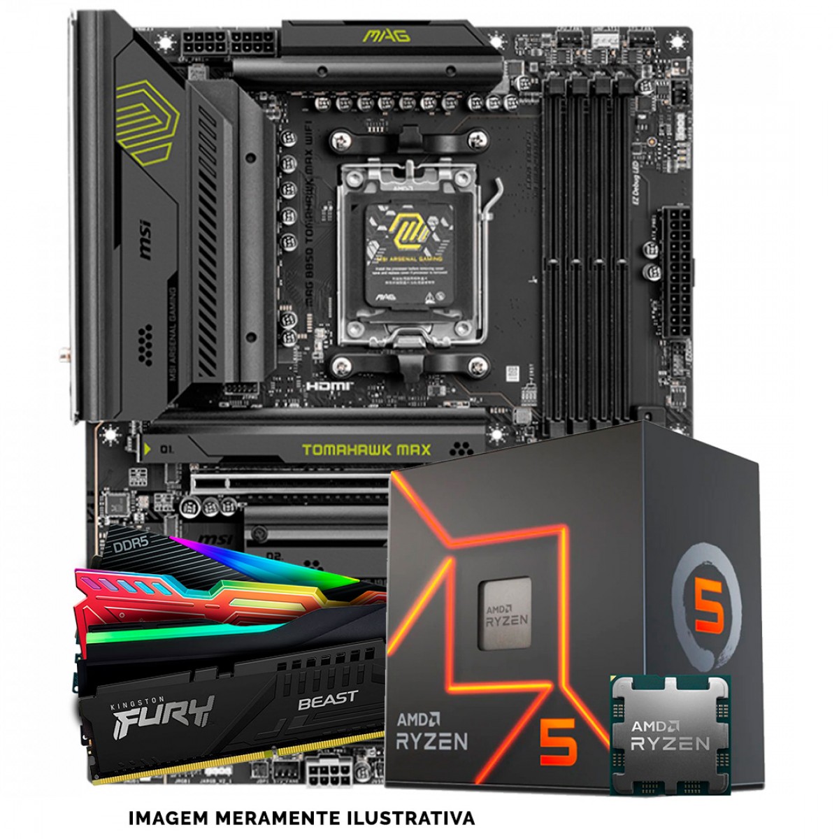 Kit Upgrade, AMD Ryzen 5 8500G, Placa Mãe Chipset B850, Memória DDR5 16GB