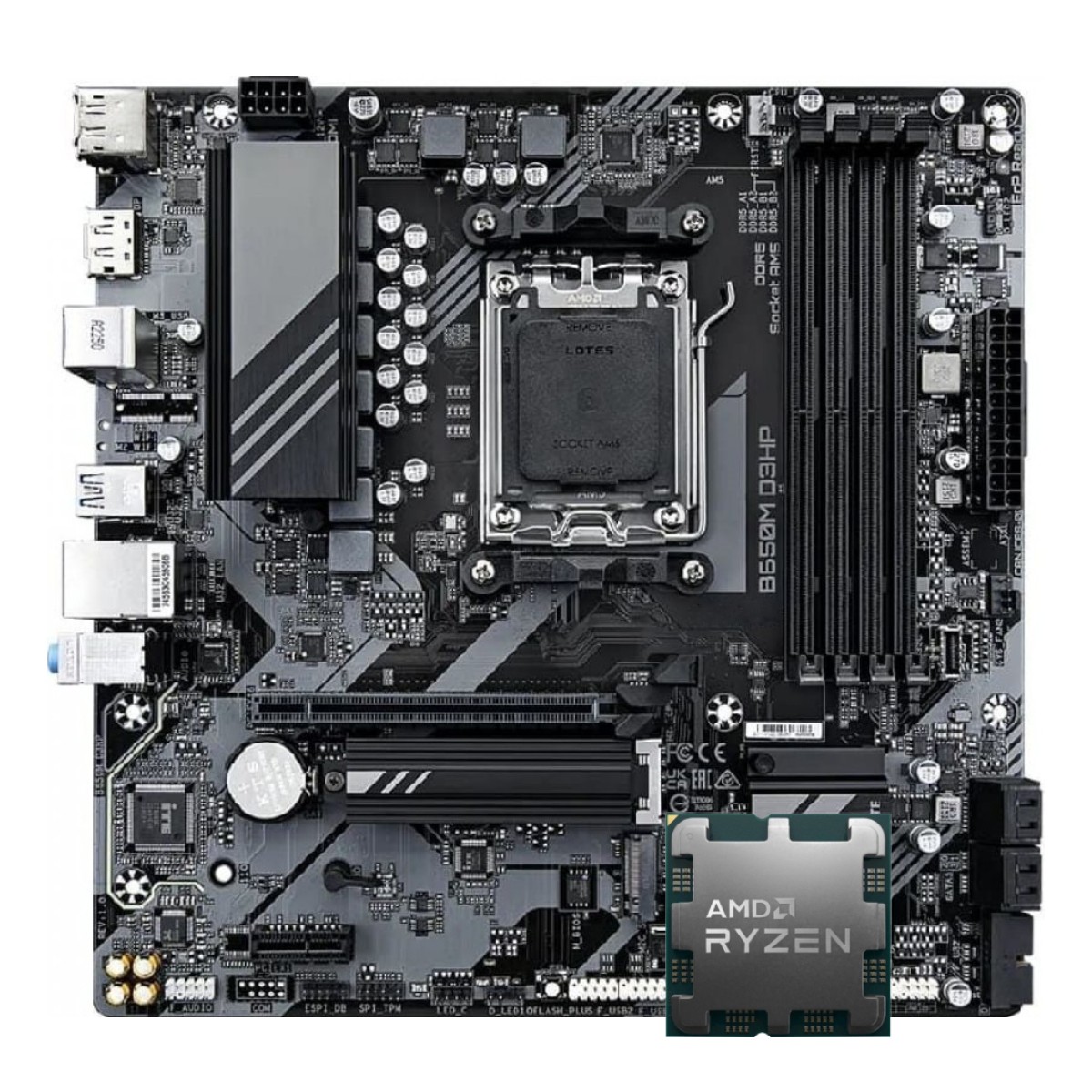 Ryzen5 9600X B650 PG LIGHTNING セット品 Kit Upgrade, AMD Ryzen 5 9600X, Placa Mãe Chipset B650