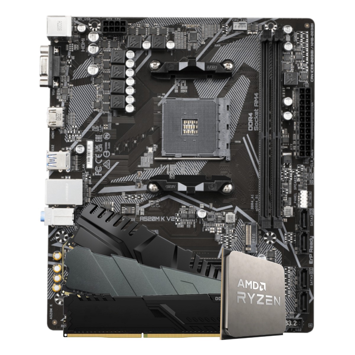 Kit Upgrade, AMD Ryzen 7 5700G, Placa Mãe Chipset A520, Memória DDR4 16GB