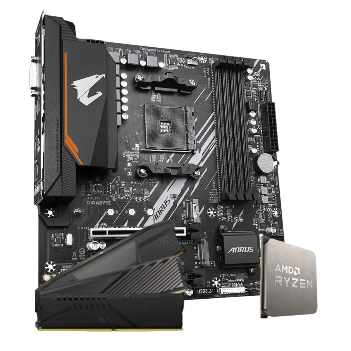 Kit Upgrade, AMD Ryzen 7 5700X + Placa Mãe Gigabyte B550M AORUS Elite + 16GB (2x8GB) DDR4