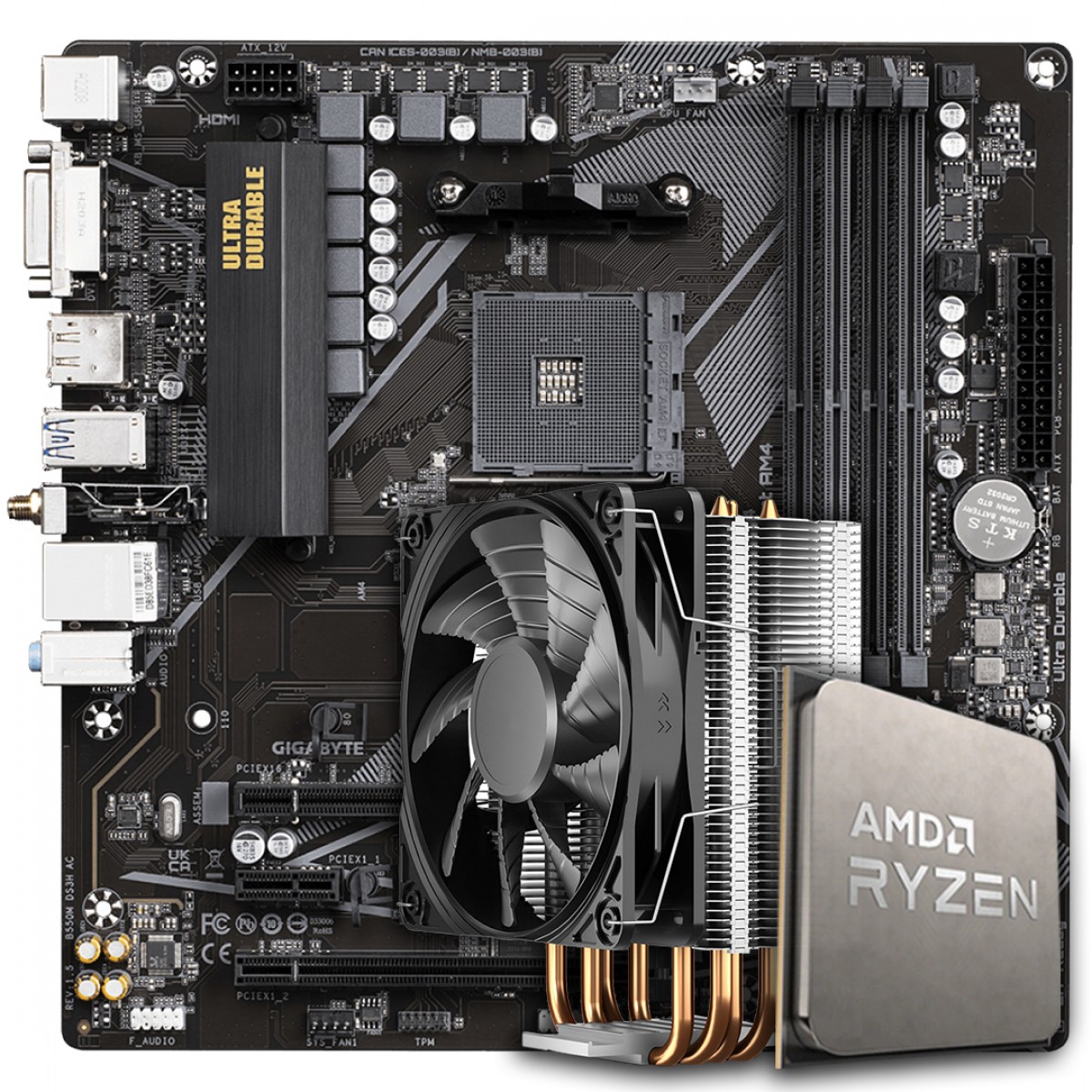 Kit Upgrade, AMD Ryzen 7 5700X3D, Placa Mãe Chipset B550
