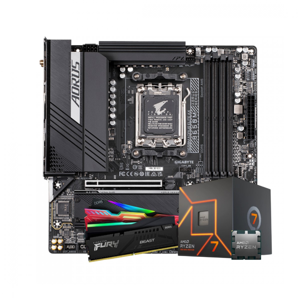 Kit Upgrade AMD Ryzen 7 7700, Placa Mãe Gigabyte B650 Gaming X, Memória DDR5 32GB (2x16GB) 