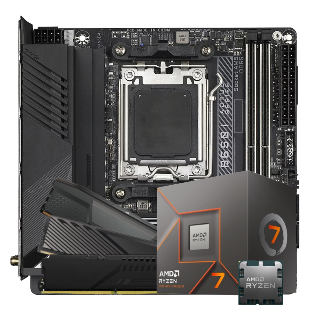 Kit Upgrade, AMD Ryzen 7 8700F, Placa Mãe Chipset B650, 16GB DDR5