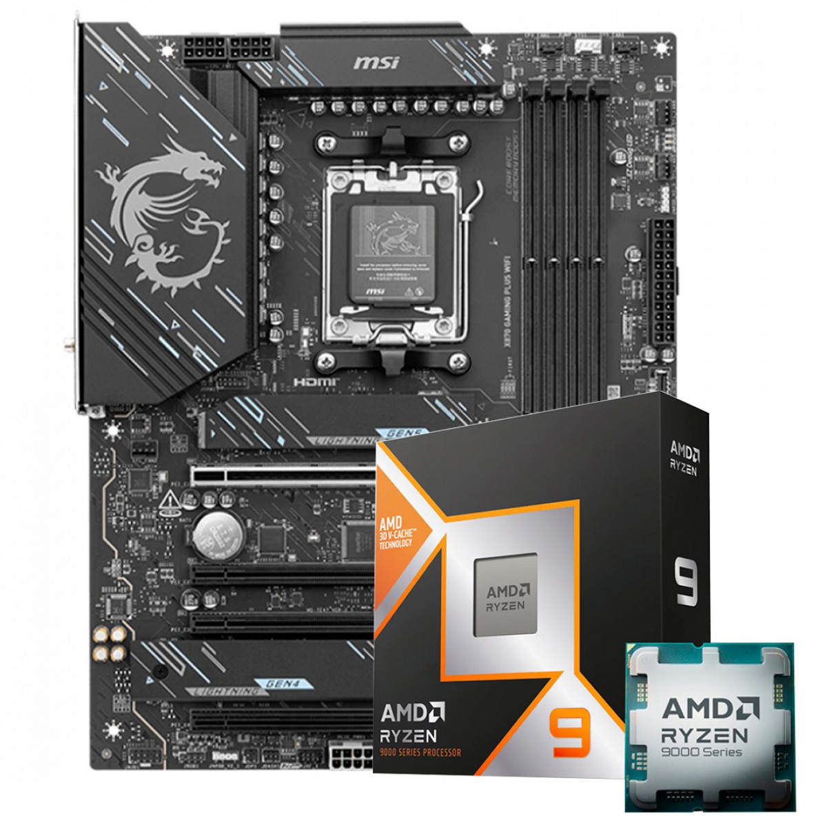 Kit Upgrade, AMD Ryzen 9 9900X3D, Placa Mãe MSI X870 Gaming PLUS WIFI