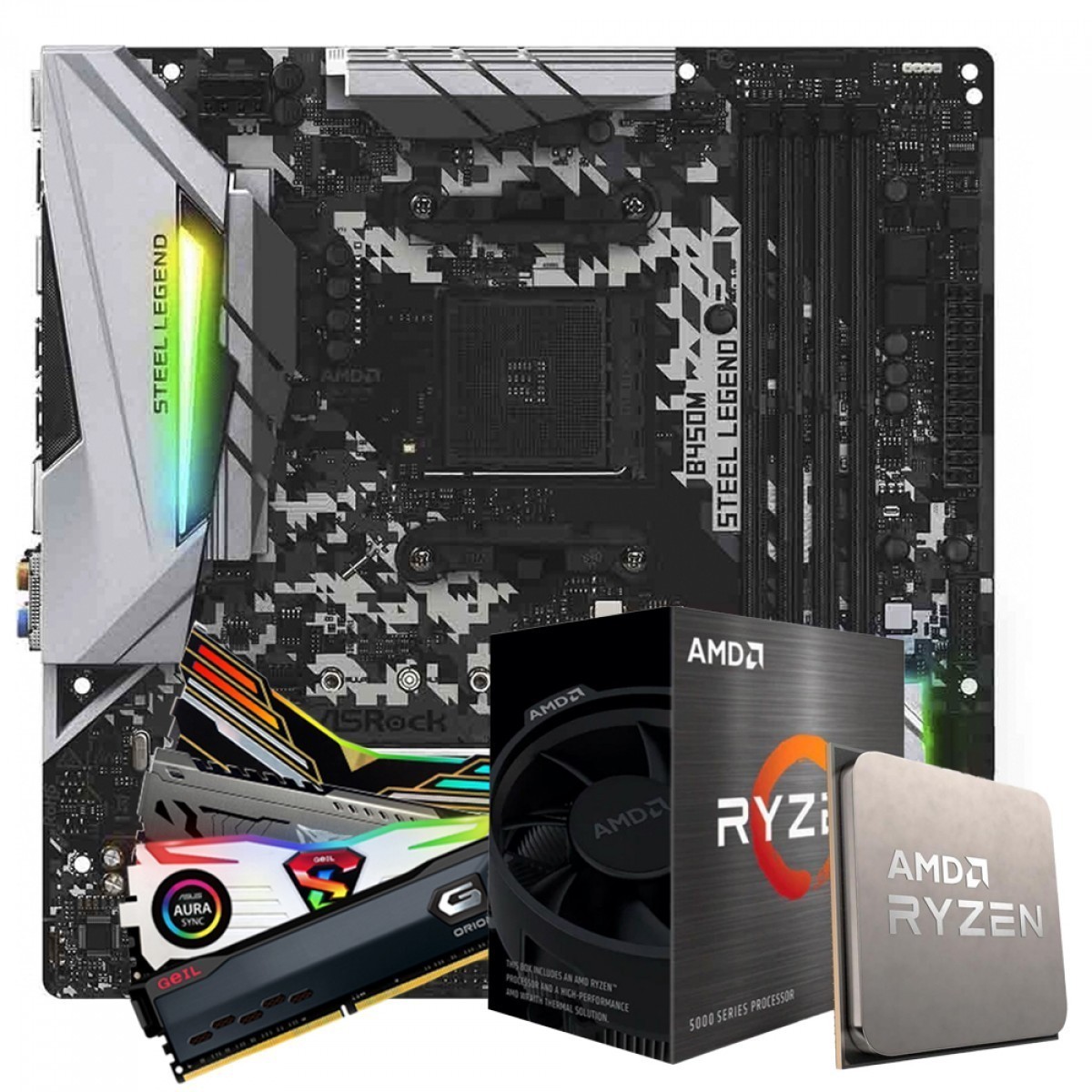 Kit Upgrade ASRock B450M Steel Legend + AMD Ryzen 5 5600X + 16GB (2x8GB) DDR4 RGB