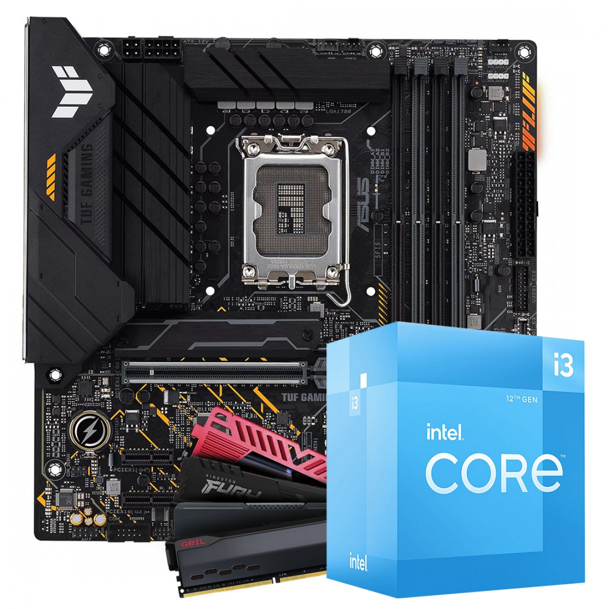 Kit Upgrade Asus TUF Gaming B660M-PLUS D4 + Intel Core i3 12100 + 16GB DDR4