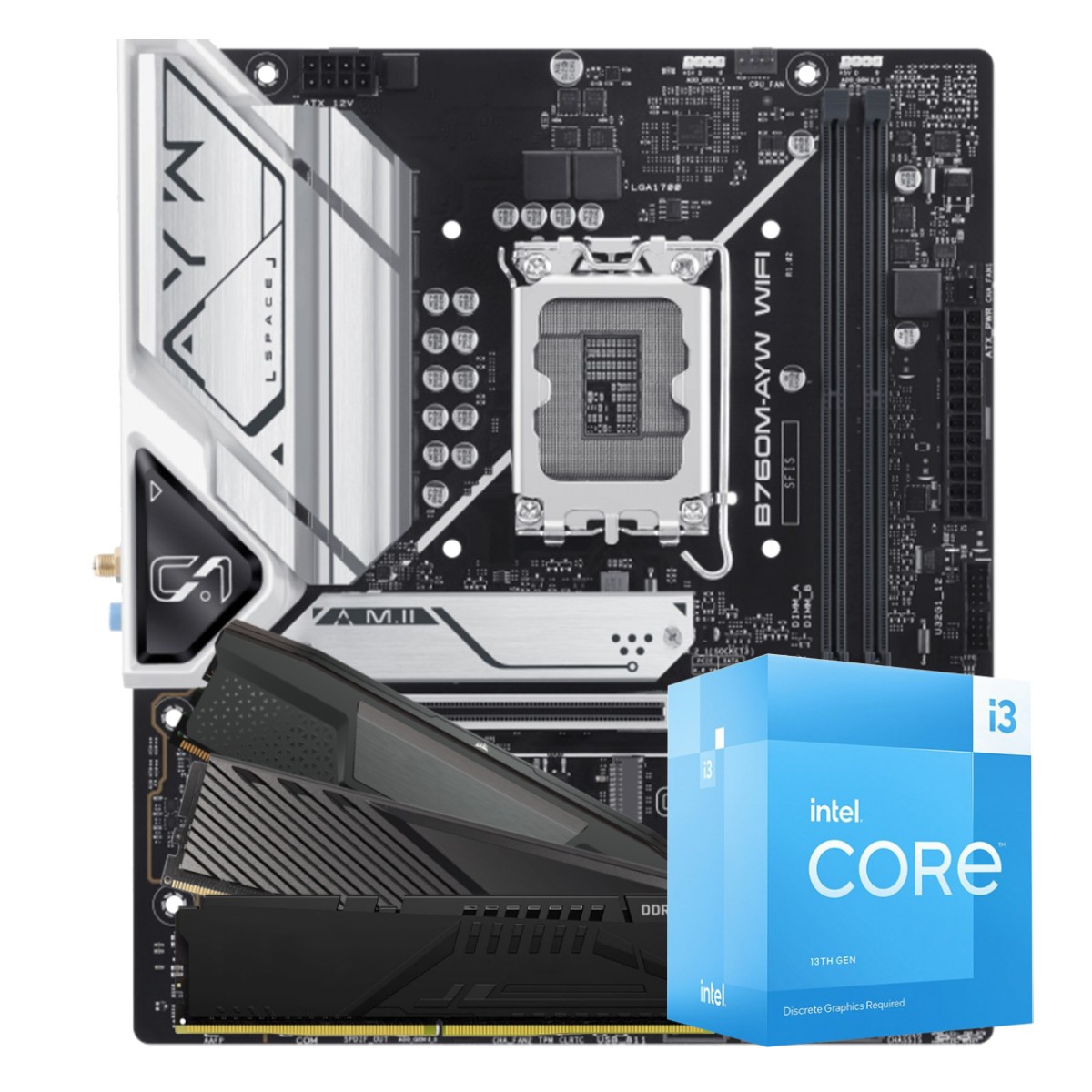 Kit Upgrade, Intel Core i3 13100F, Placa Mãe Chipset B760, Memória