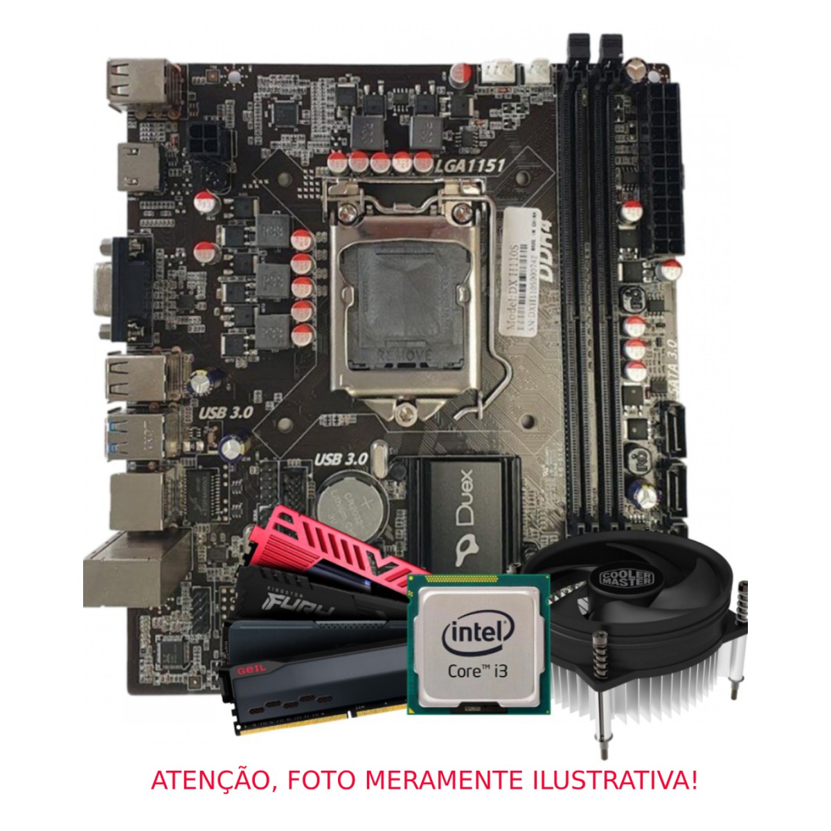 Kit Upgrade, Intel Core I3 6100, Placa Mãe Chipset H110. Memória 8GB DDR4