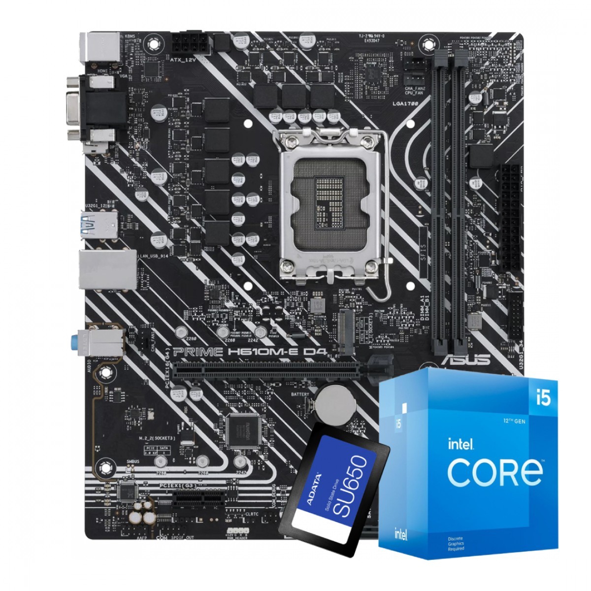 Kit Upgrade, Intel Core i5 12400F, Placa Mãe H610M, SSD 240GB