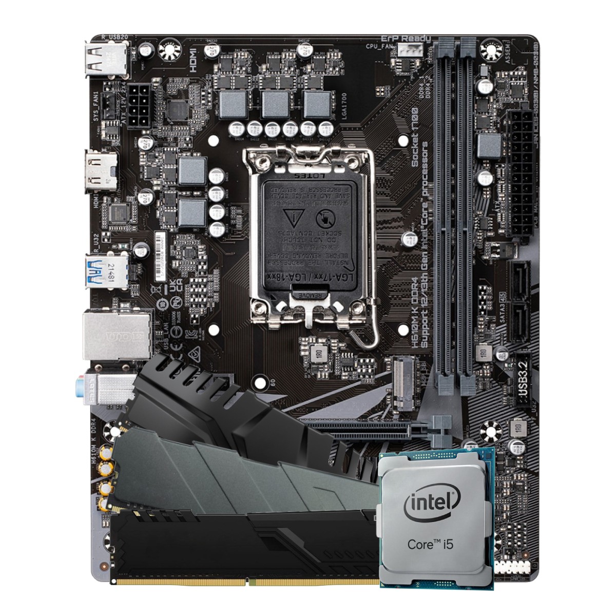 Kit Upgrade, Intel Core i5 14400F, Placa Mãe Chipset H610, Memória