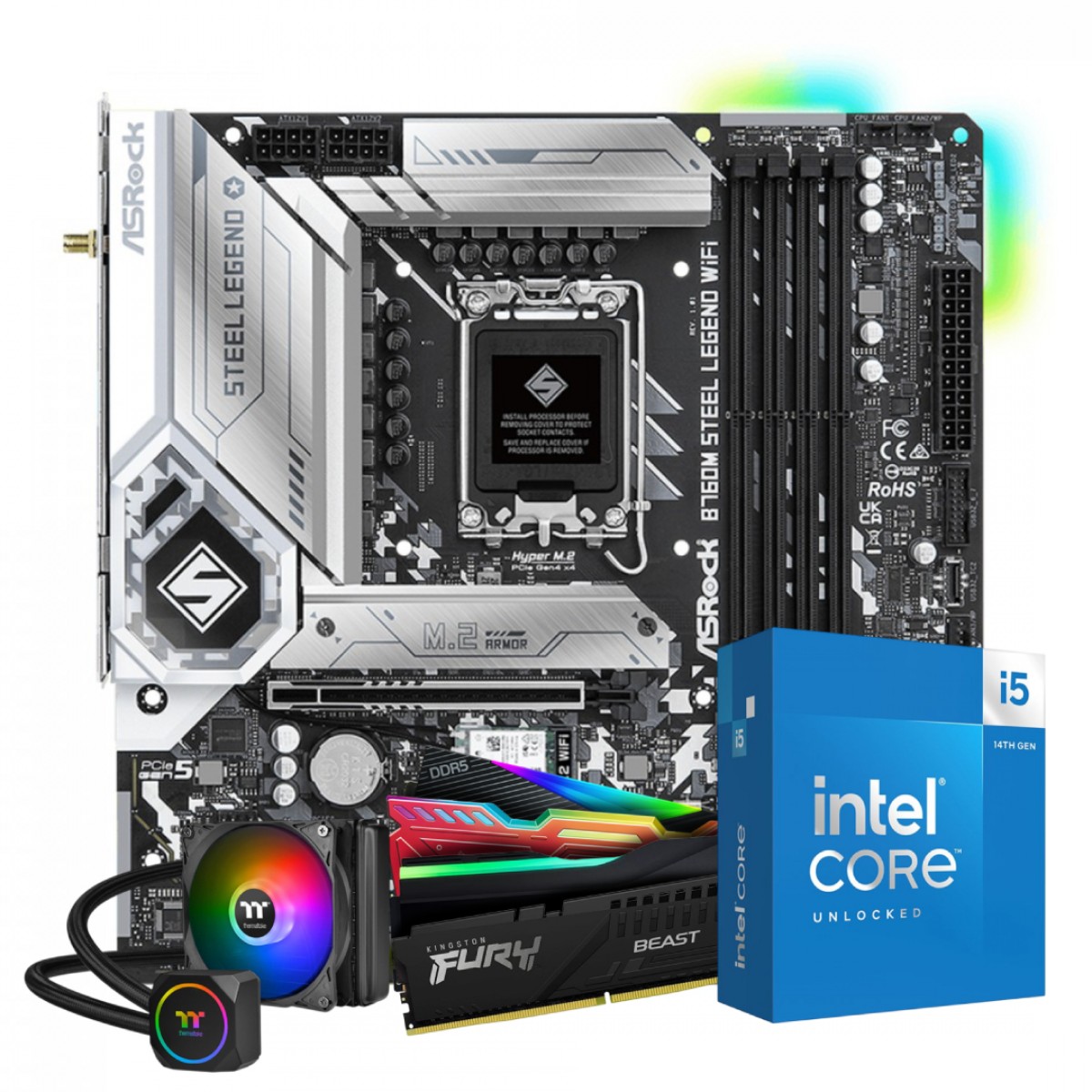 Kit Upgrade, Intel Core i5 14600KF, Placa Mãe ASRock B760M Steel Legend WIFI, Memória 16GB DDR5