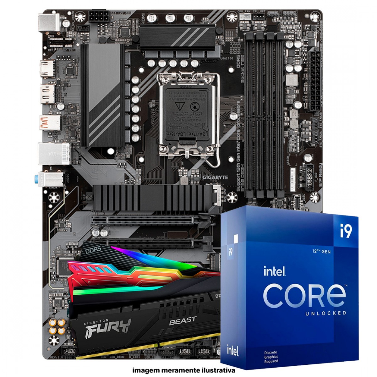 Kit Upgrade, Intel Core i9 12900K, Placa Mãe Chipset B760, Memória 16GB DDR5