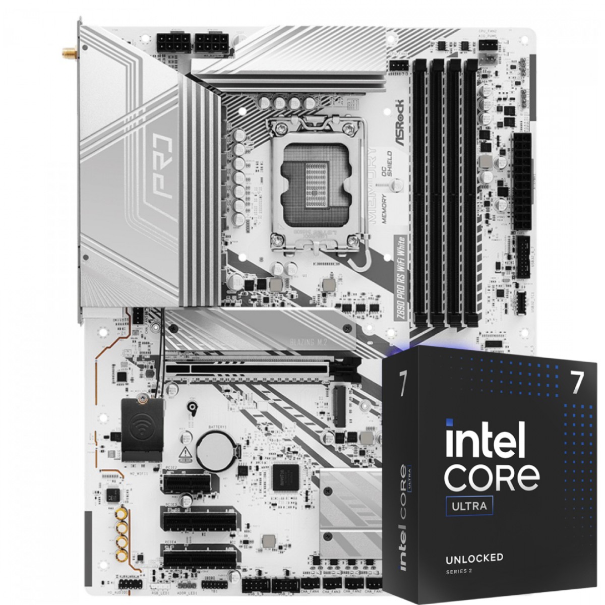 Kit Upgrade, Intel Core Ultra 7 265KF, Placa Mãe ASRock Z890 Pro RS WIFI White
