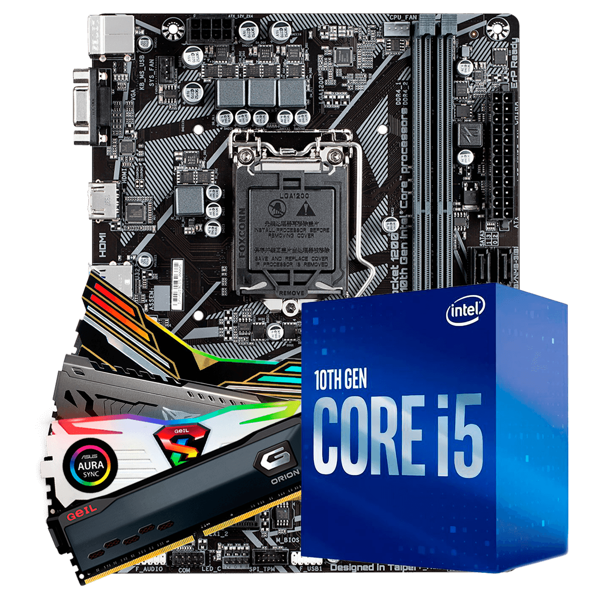 Kit Upgrade, Intel Core i5 10400 + Placa Mãe H410 + Memória 8GB DDR4 3000Mhz
