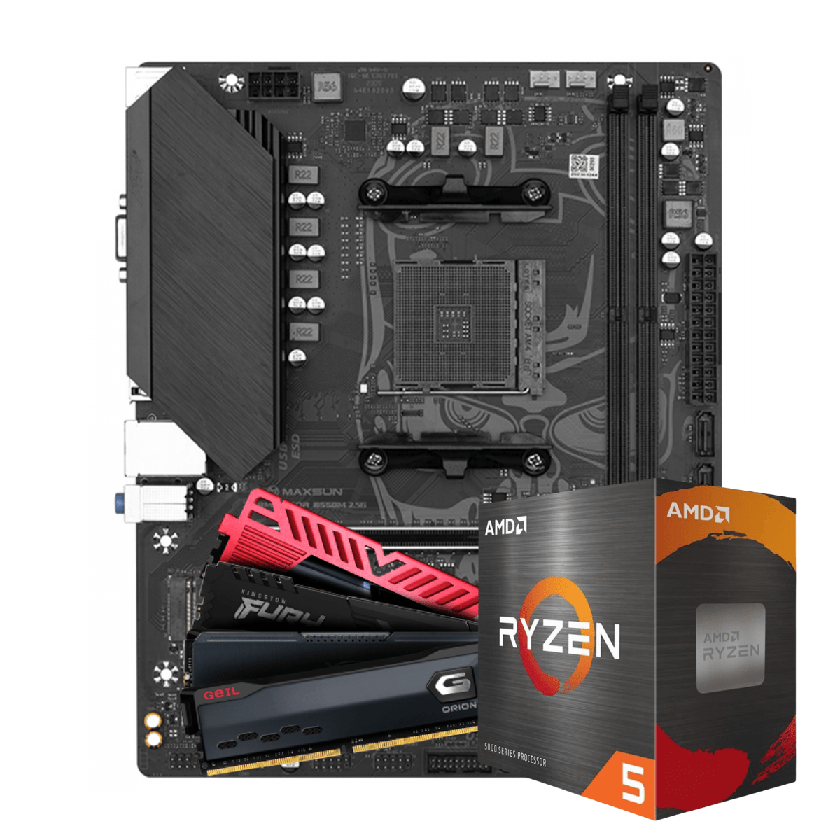 Kit Upgrade, AMD Ryzen 5 4600G, Placa Mãe MAXSUN B550M 2.5G MS-Terminator, Memória DDR4 16GB