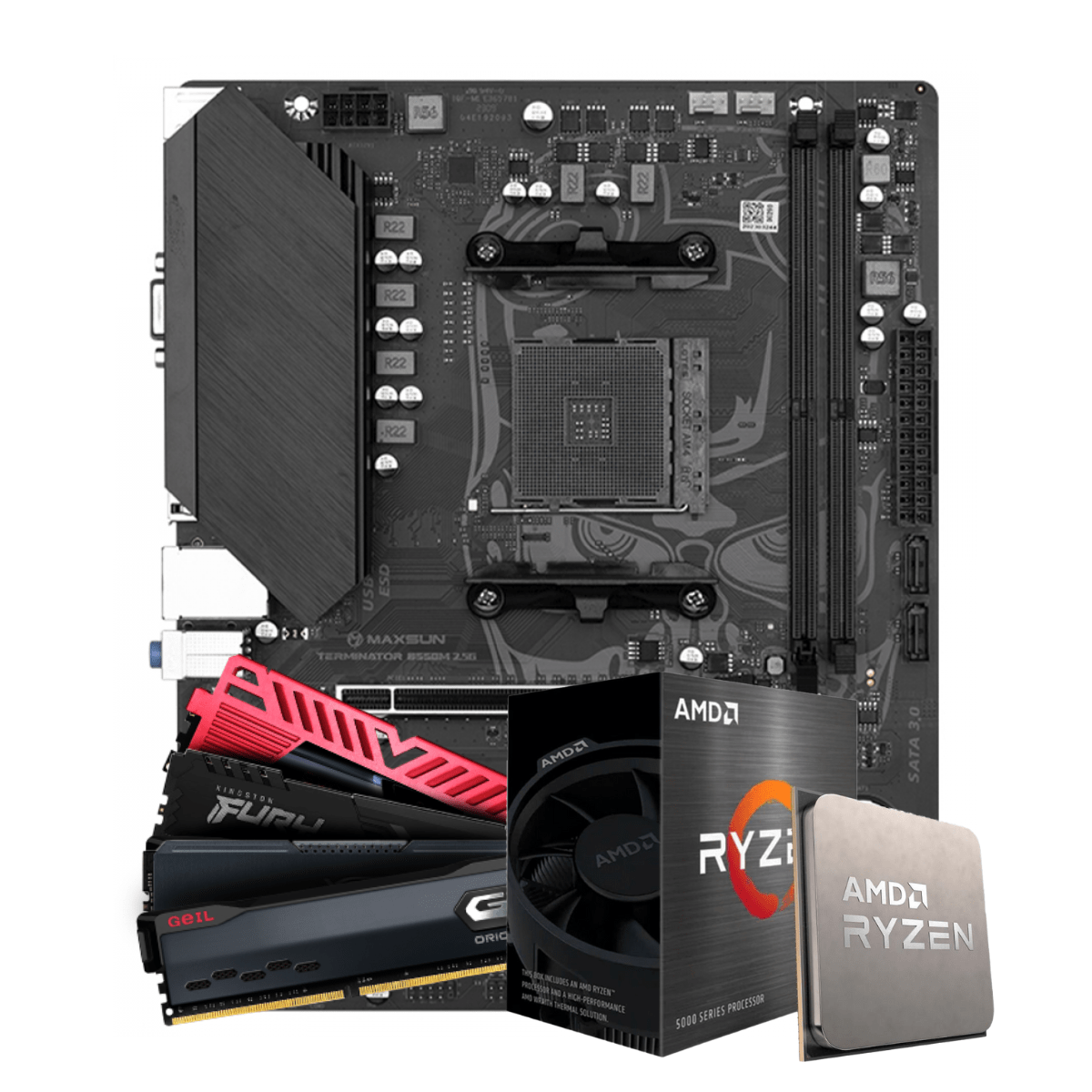 Kit Upgrade, AMD Ryzen 5 5600, Placa Mãe MAXSUN B550M MS-Terminator, Memória DDR4 8GB