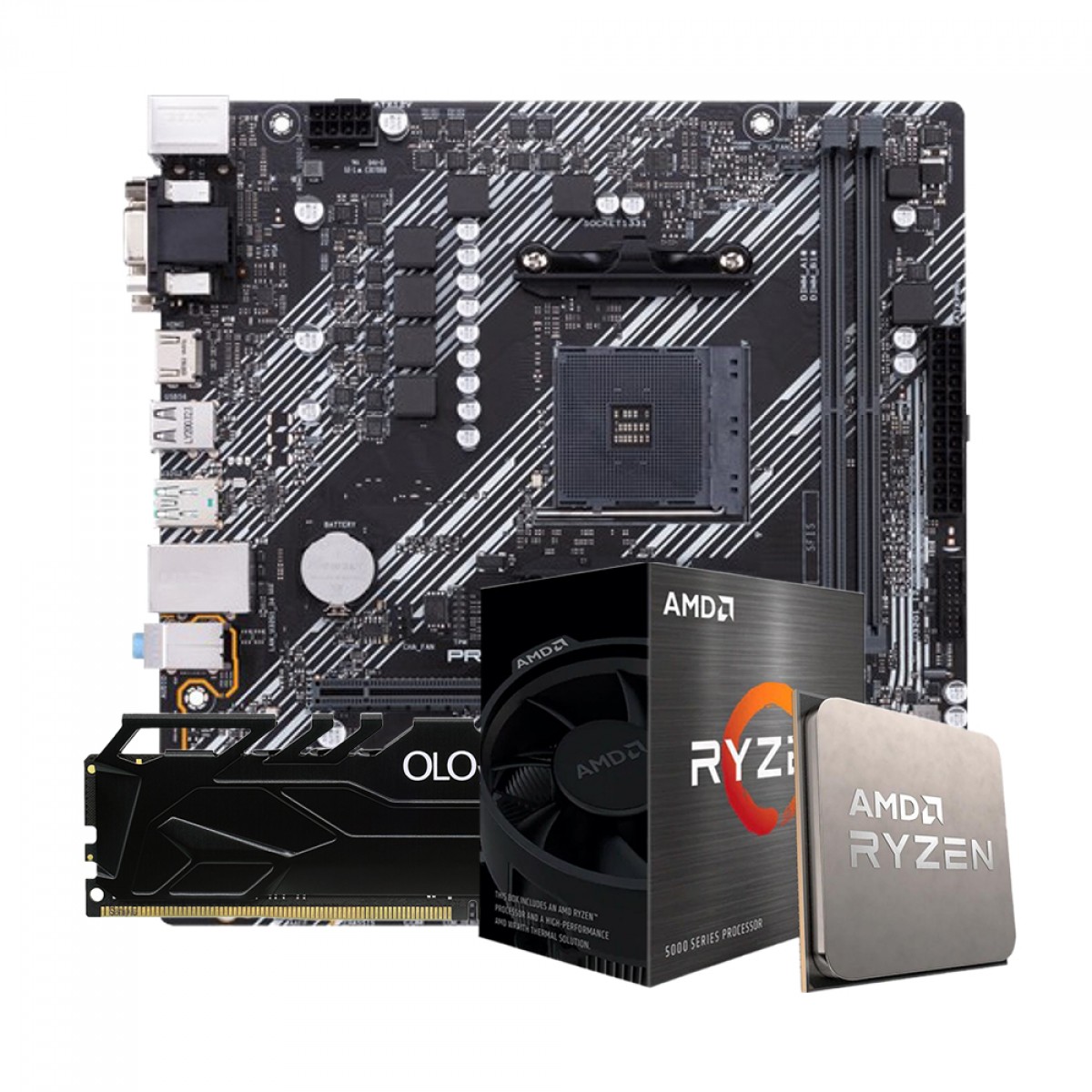Kit Upgrade, AMD Ryzen 5 5600X, Asus Prime A520M-E, Memória DDR4 8GB