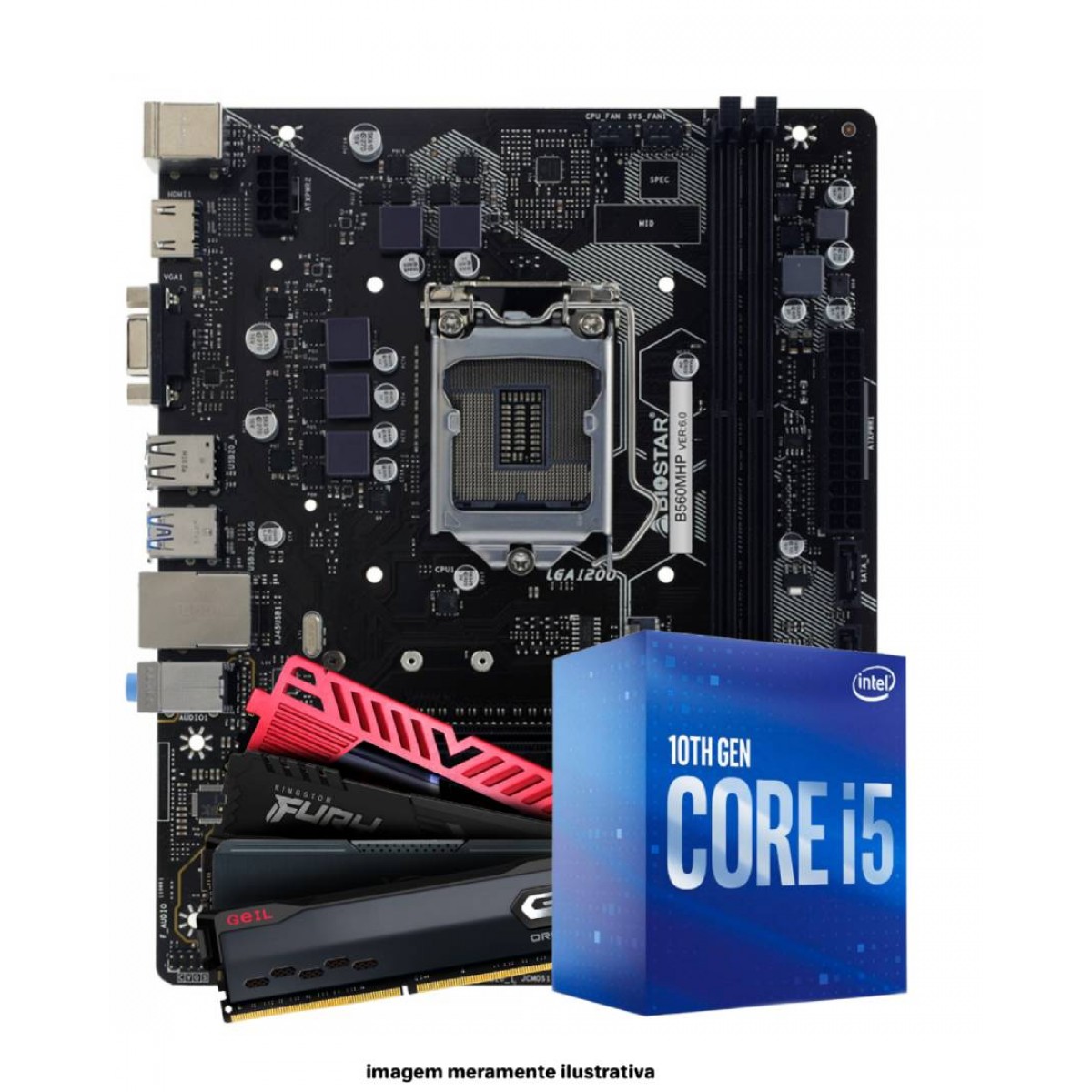  Kit Upgrade, Placa Mãe Biostar B560MHP, Processador Intel Core i5 10400F, Memória 16GB DDR4