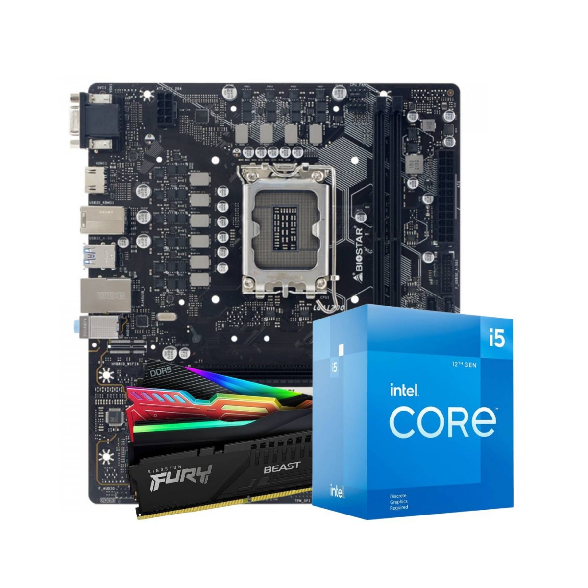 Kit Upgrade, Placa Mãe Biostar H610MH D5, Intel Core i5 12400F, Memória 16GB DDR5