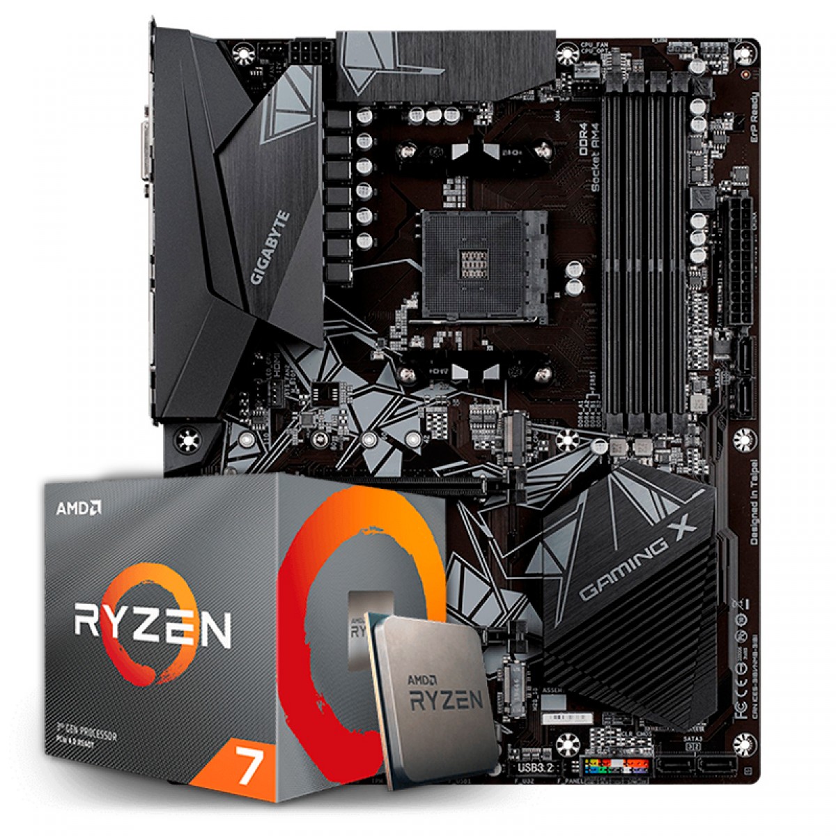 Kit Upgrade Placa Mãe Gigabyte B550 Gaming X AMD AM4 + Processador AMD Ryzen 7 3700x 3.6GHz 