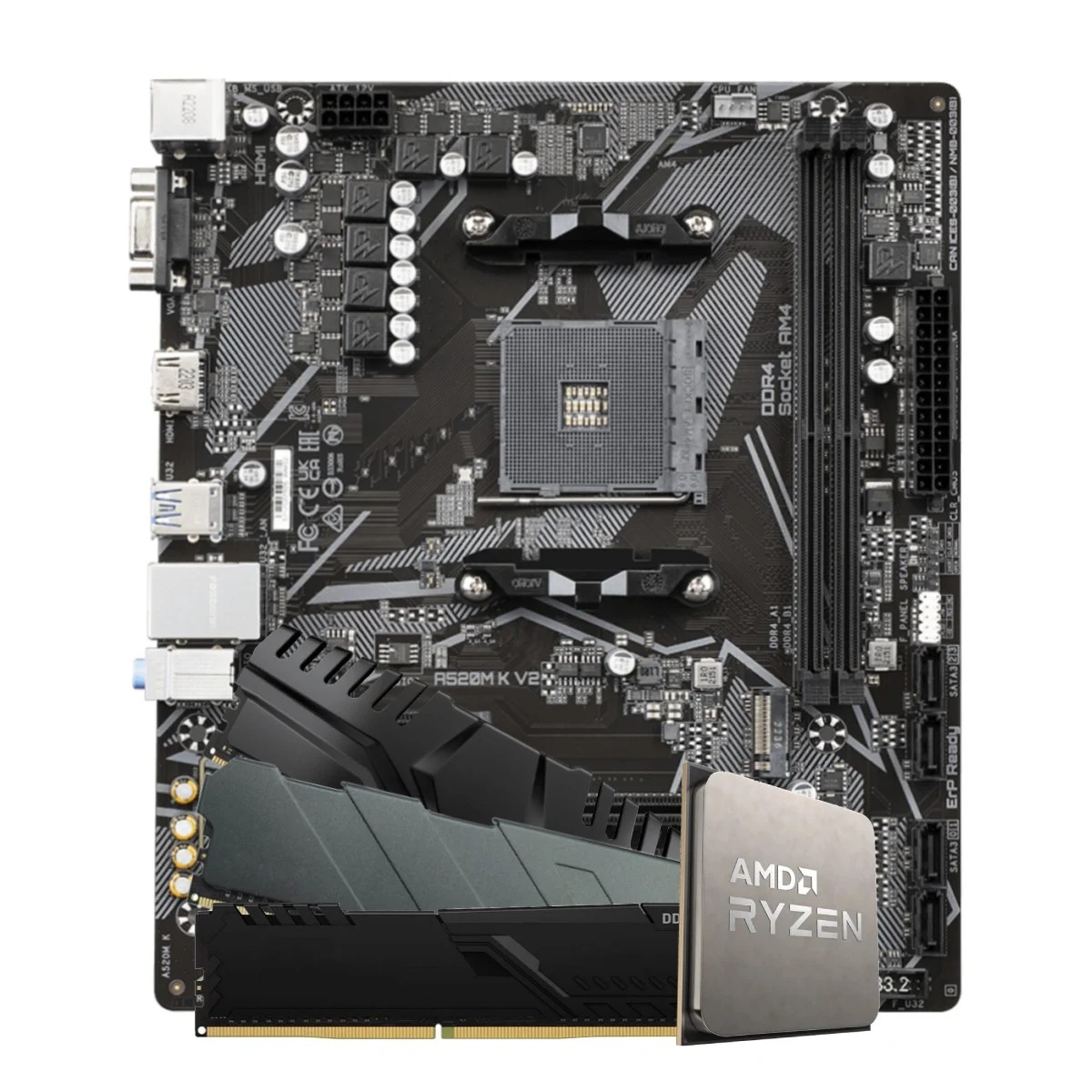 Kit Upgrade Ryzen 5 5500 + Placa Mãe A520 + 16GB (2x8GB) DDR4
