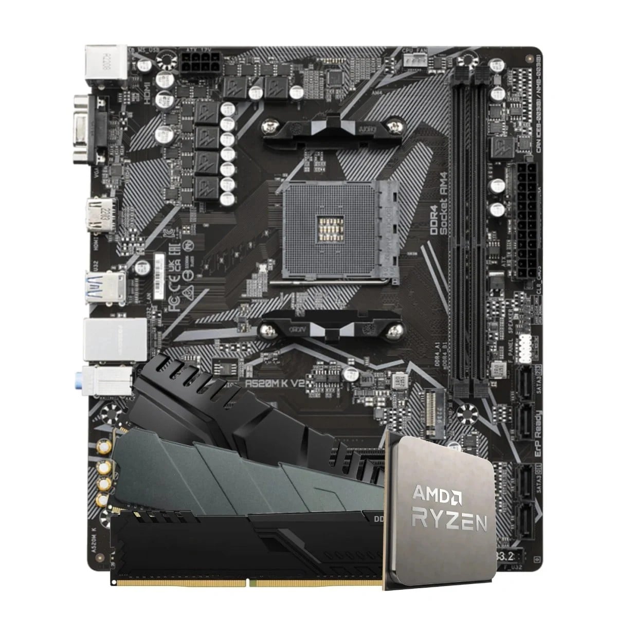 Kit Upgrade Ryzen 5 5500F + Placa Mãe A520 + 8GB DDR4