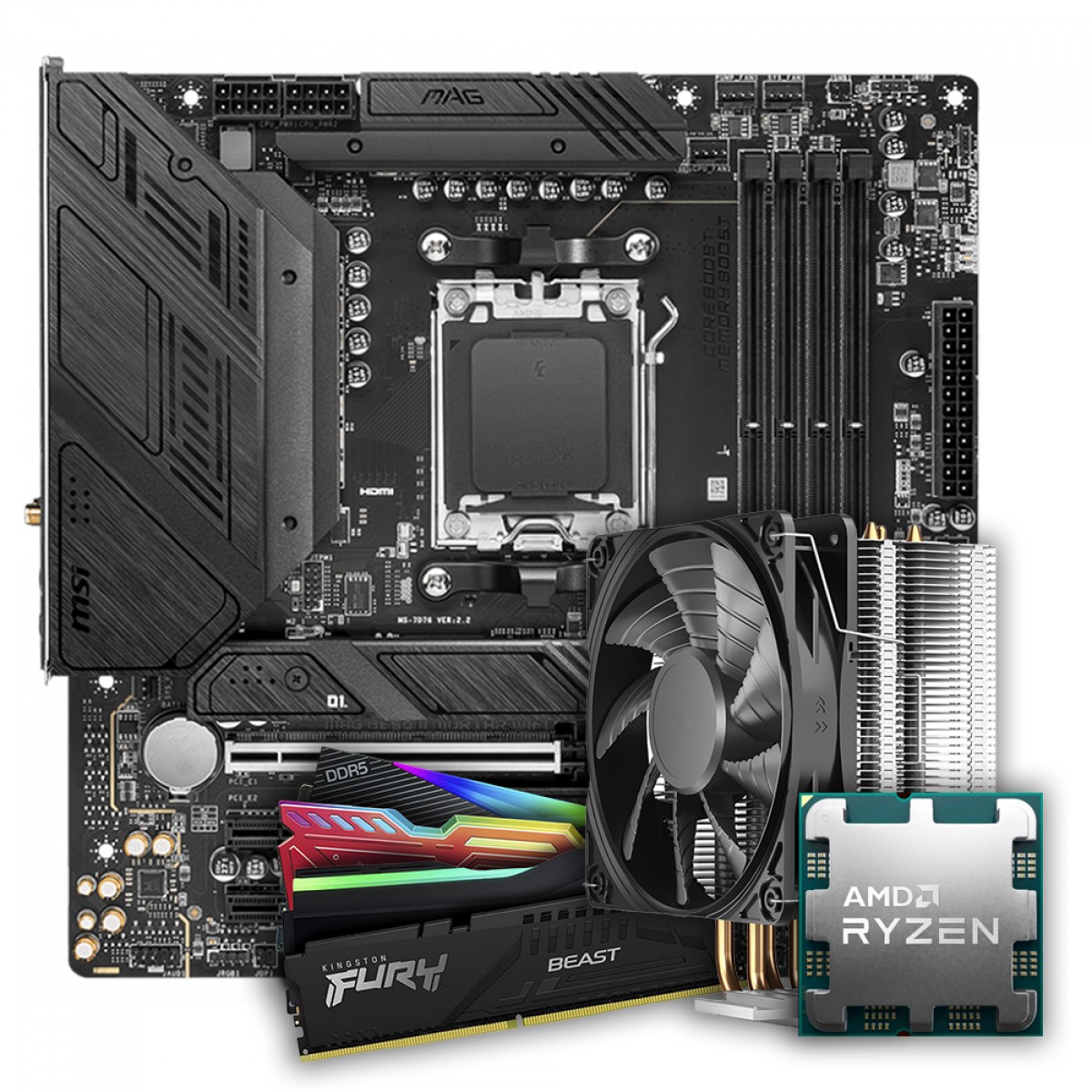 Kit Upgrade Ryzen 5 7700X + Placa Mãe MSI MAG B650M MORTAR WIFI + 16GB DDR5