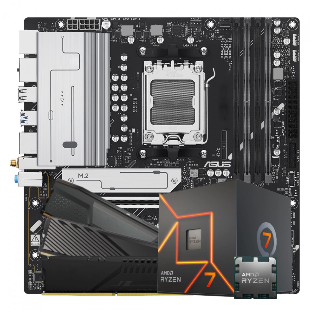 Kit Upgrade, Ryzen 7 8700F + Placa Mãe Chipset B650 DDR5 + Memória DDR5 16GB