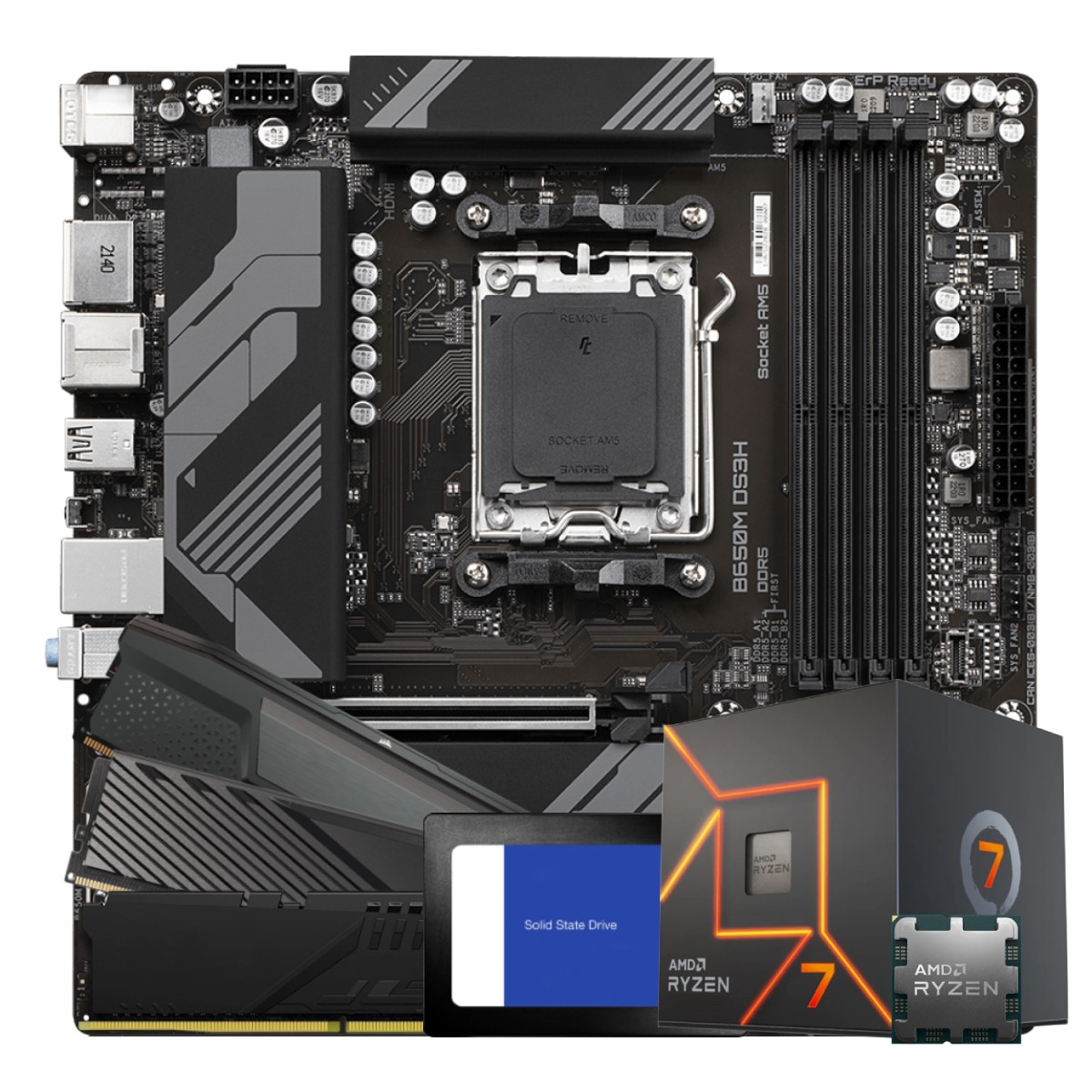 Kit Upgrade, Ryzen 7 8700F + Placa Mãe Chipset B650 DDR5 + SSD 1TB + Memória DDR5 16GB