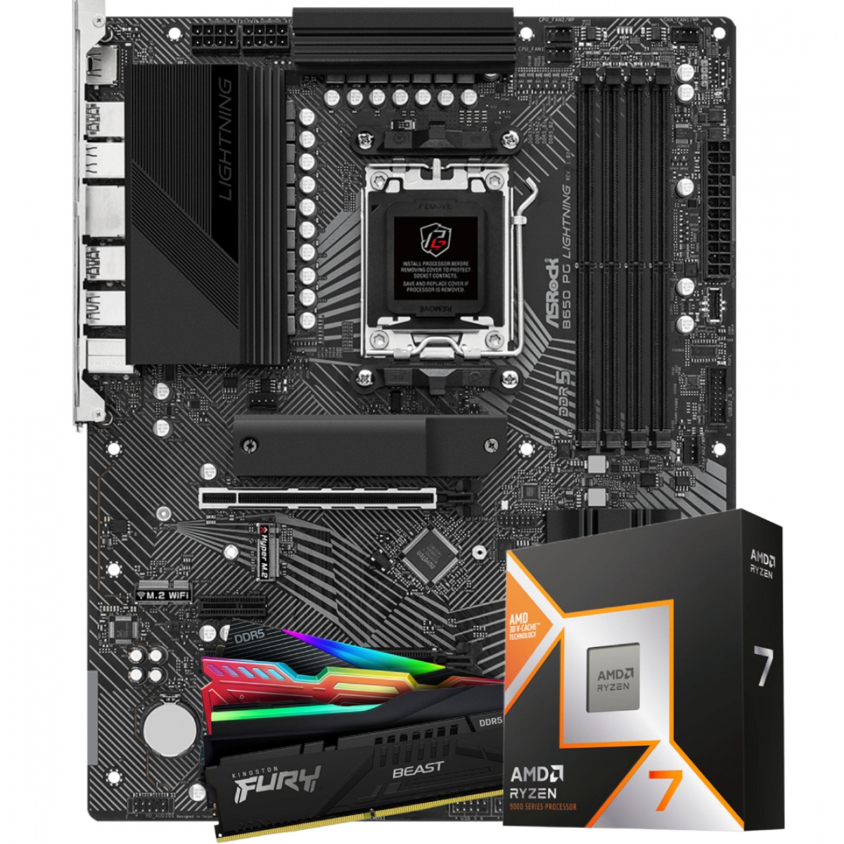 Kit Upgrade, Ryzen 7 9800X3D, Placa Mãe ASRock B650 PG Lightning, Memória 32GB DDR5
