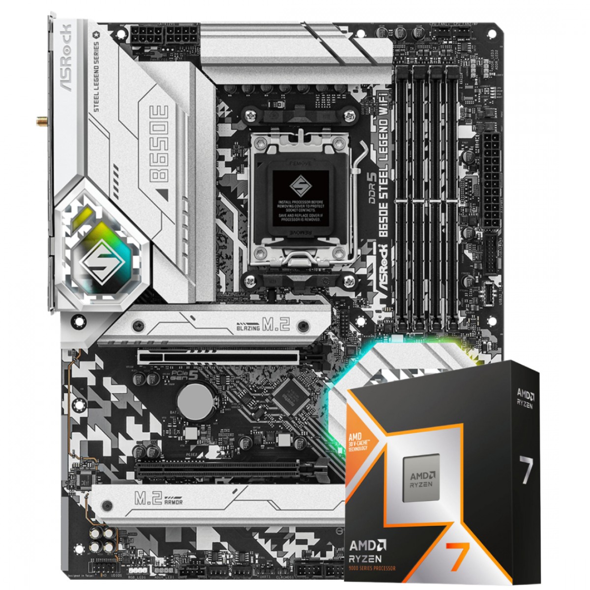 Kit Upgrade, Ryzen 7 9800X3D, Placa Mãe ASRock B650E Steel Legend WIFI