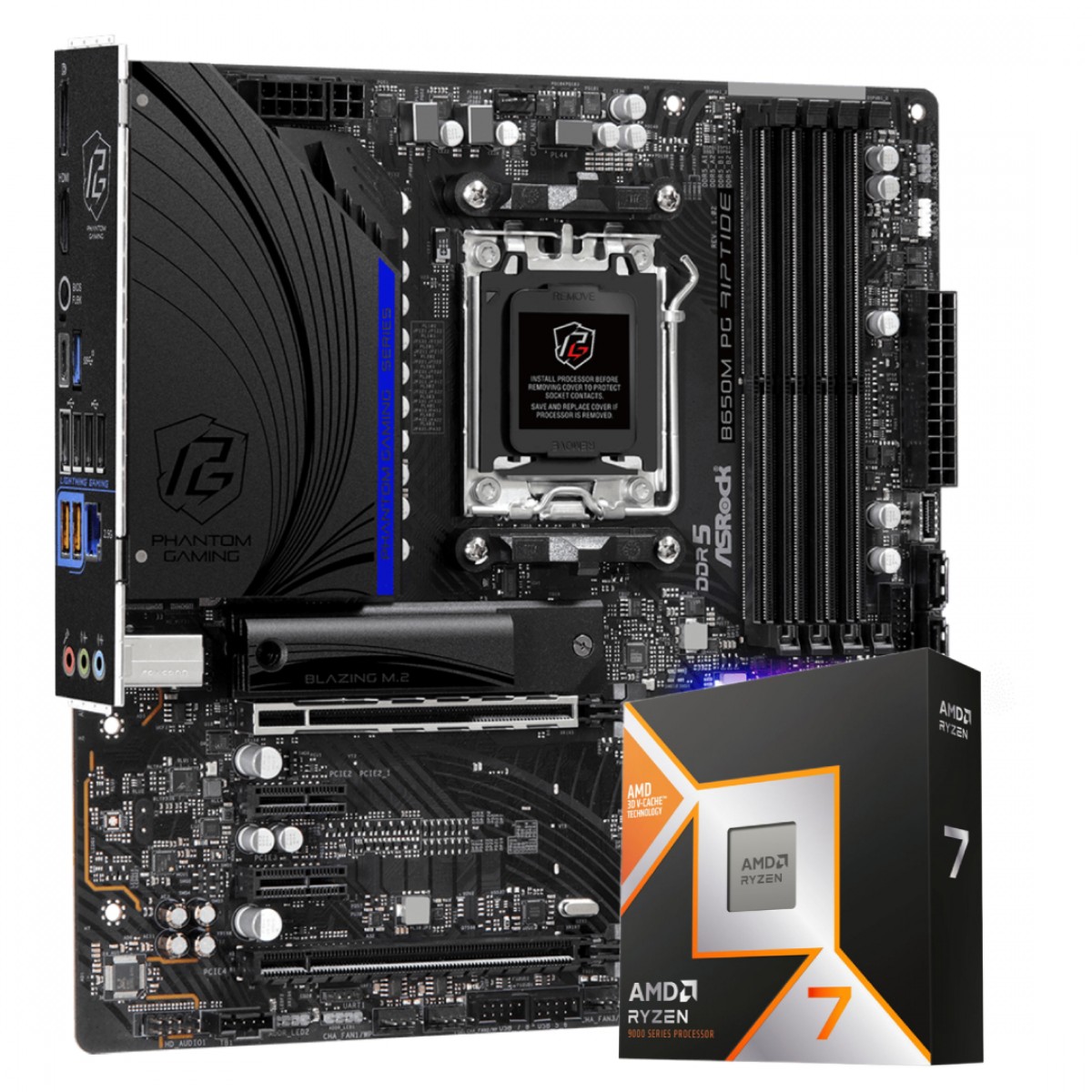 Kit Upgrade, Ryzen 7 9800X3D, Placa Mãe ASRock B650M PG Riptide