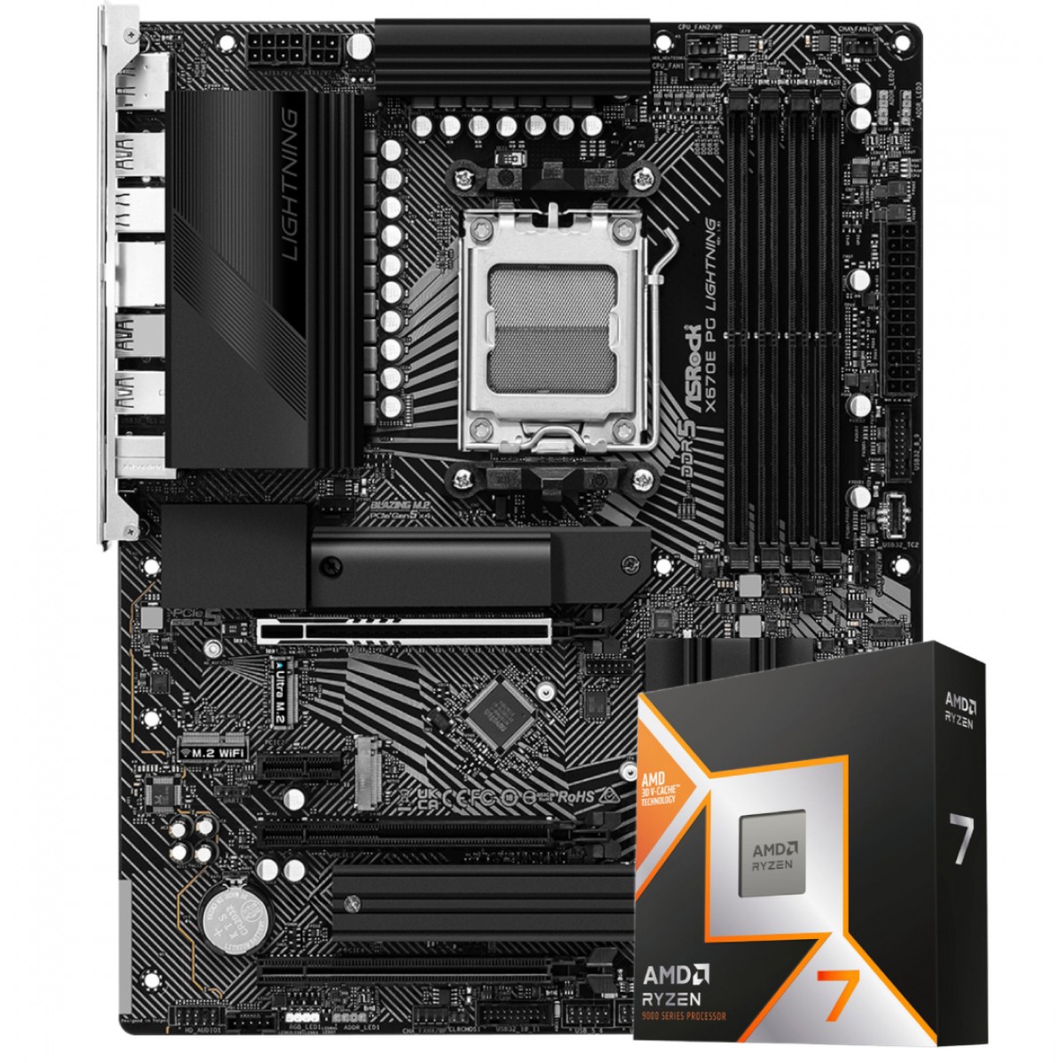 Kit Upgrade, Ryzen 7 9800X3D, Placa Mãe ASRock X670E PG Lightning