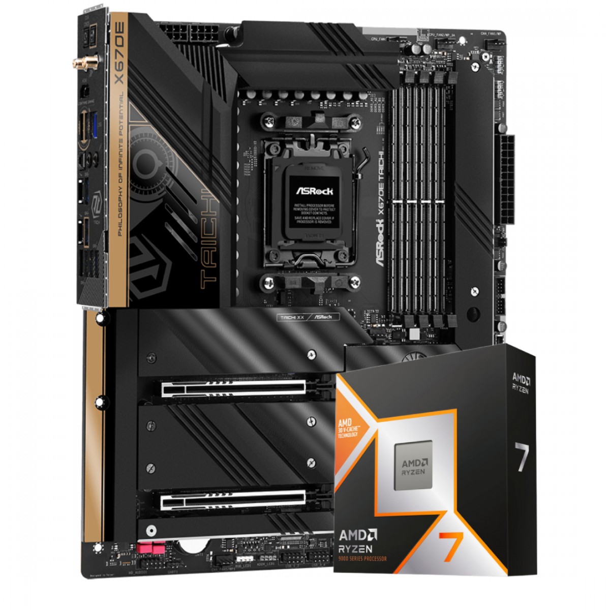 Kit Upgrade, Ryzen 7 9800X3D, Placa Mãe ASRock X670E Taichi, WIFI