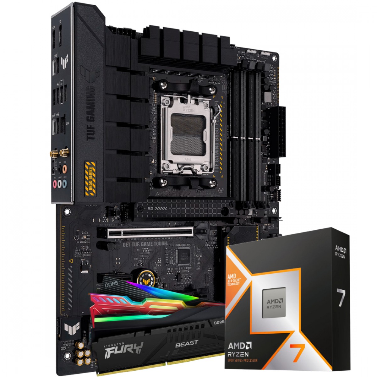 Kit Upgrade, Ryzen 7 9800X3D, Placa Mãe Asus TUF Gaming B650-PLUS WIFII, Memória 32GB DDR5