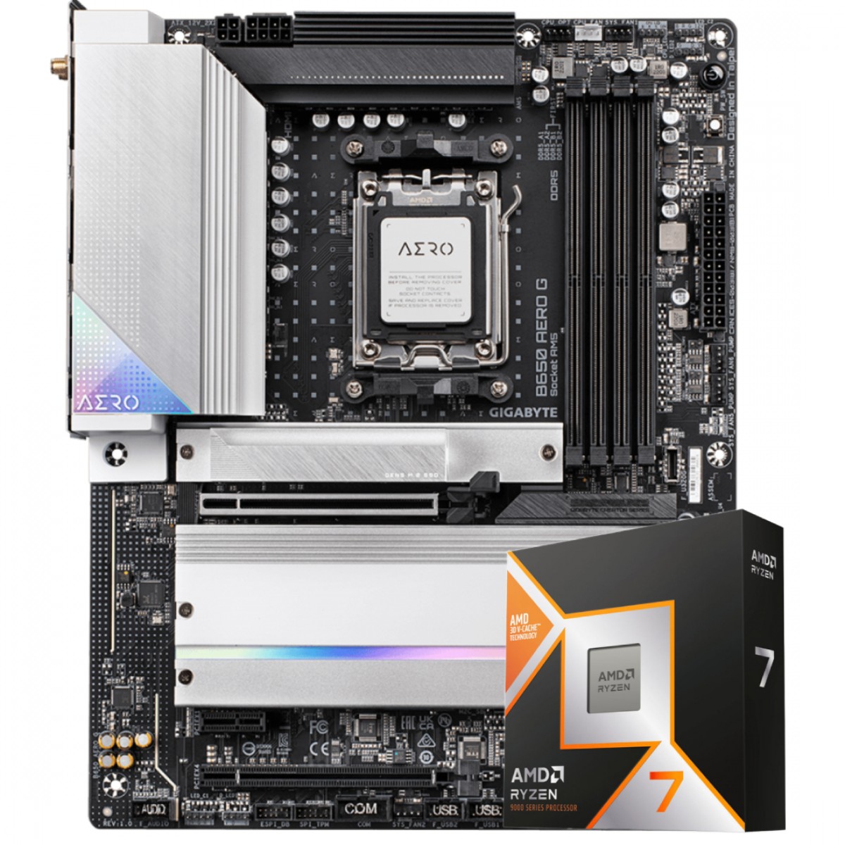 Kit Upgrade, Ryzen 7 9800X3D, Placa Mãe Gigabyte B650 AERO G