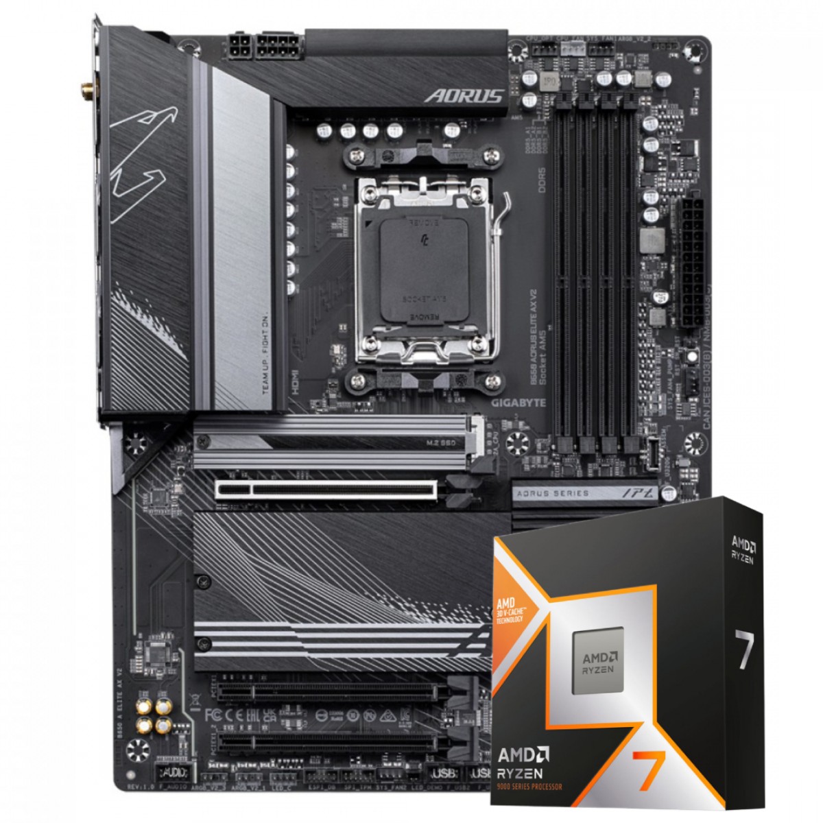 Kit Upgrade, Ryzen 7 9800X3D, Placa Mãe Gigabyte B650 Aorus Elite AX V2