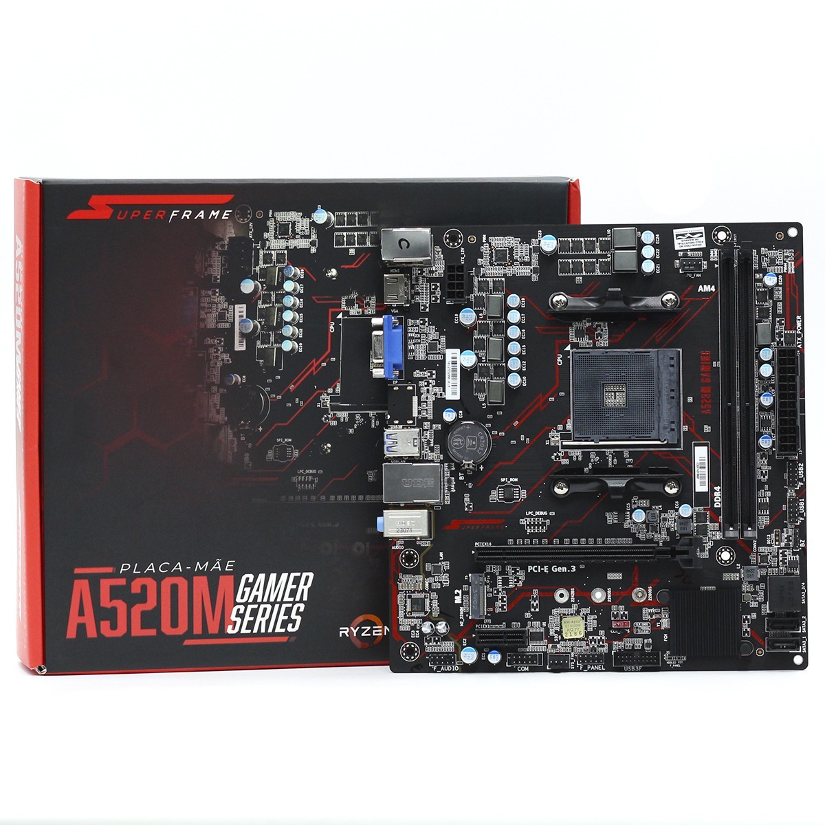 Kit Upgrade, AMD Ryzen 3 4100, Placa Mãe SuperFrame A520M Gaming, Memória DDR4 Geil Orion 16GB (2X8GB)