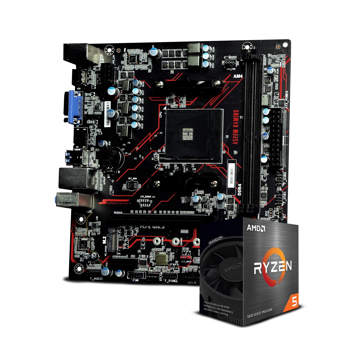 Kit Upgrade, AMD Ryzen 5 5600G, Placa Mãe SuperFrame A520M Gaming 