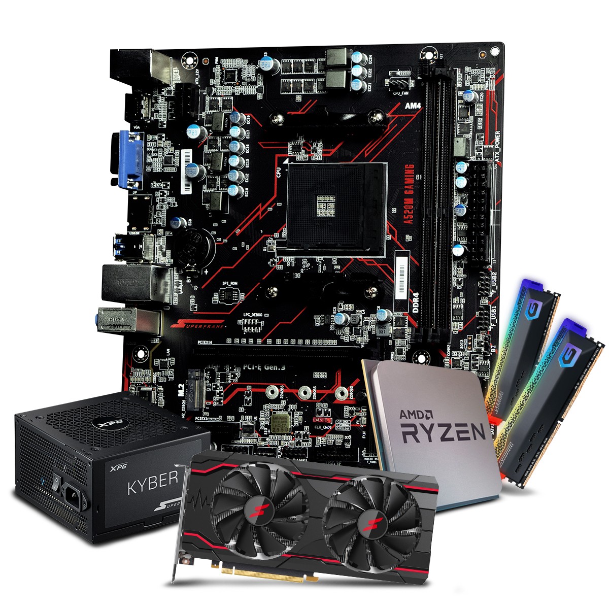 Kit Upgrade SuperFrame Master AMD Ryzen 3 4100 + 2x8GB DDR4 RGB + RTX 3060 + Fonte 750W + A520M Gaming