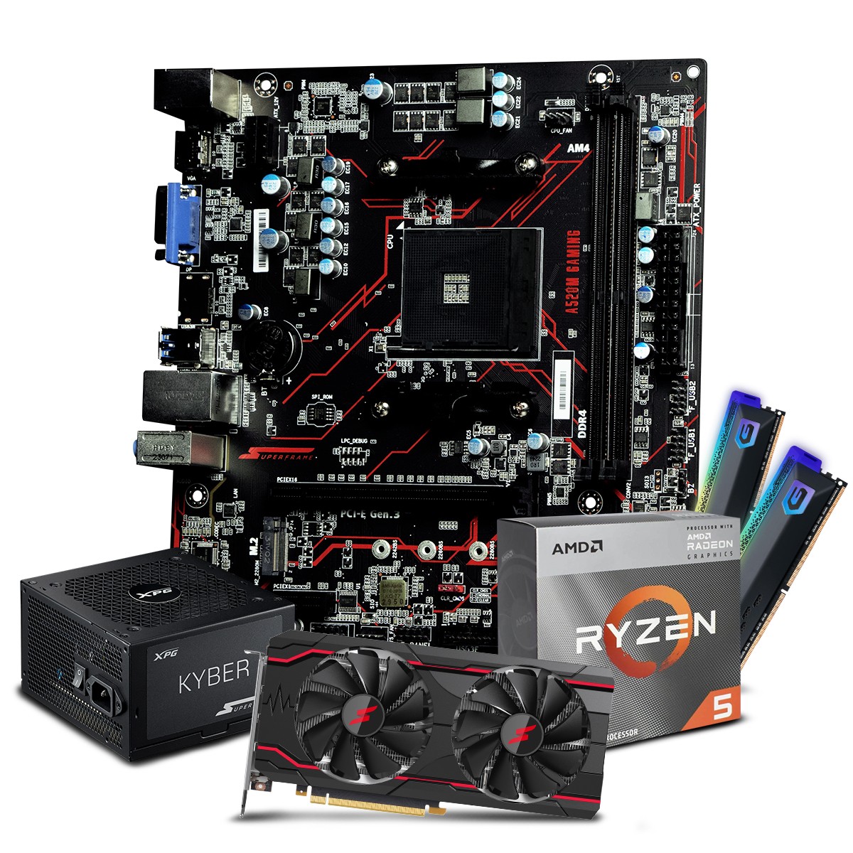 Kit Upgrade SuperFrame Master AMD Ryzen 5 4600G + 2x8GB DDR4 RGB + RTX 3060 + Fonte 750W + A520M Gaming